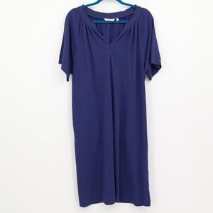 Soft Surroundings Popover Midi Dress Womens L Blue Casual‎ Coastal Knit Boho F